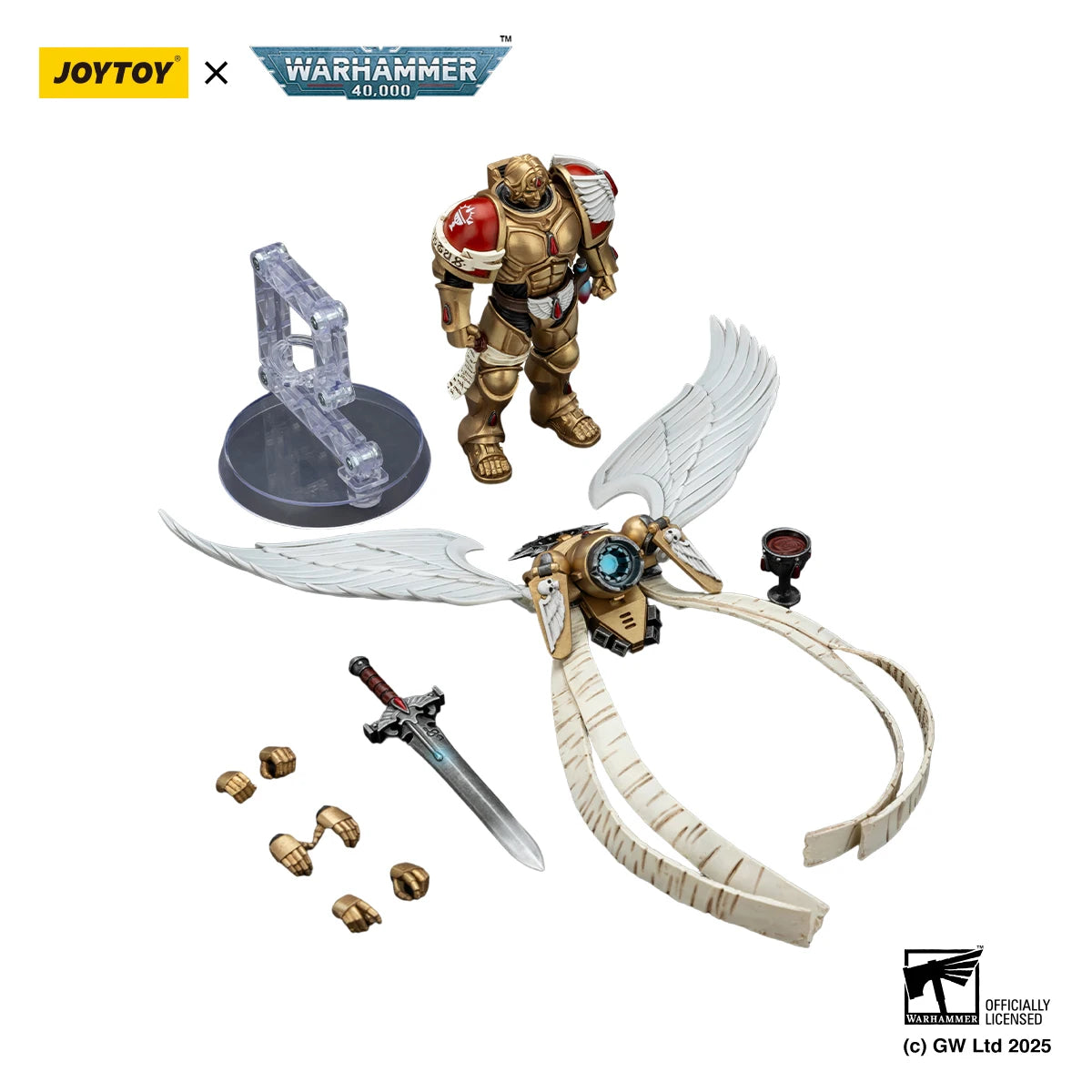 Figura d'azione Blood Angels Warhammer40K Sanguinor con spada Encarmine, dettagliata e dinamica, brand Otaku Family Store.
