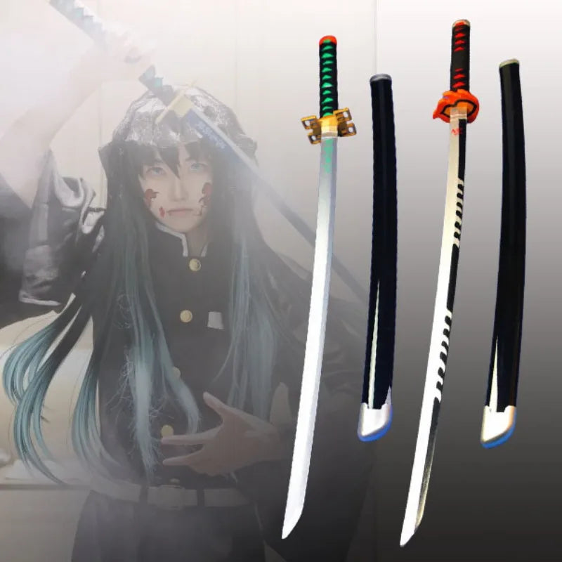 Katana da cosplay Demon Slayer, 41 pollici, lama in acciaio, manico nero, perfetta per cosplay anime ninja.