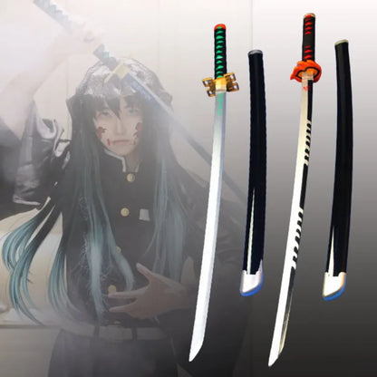 Katana da cosplay Demon Slayer, 41 pollici, lama in acciaio, manico nero, perfetta per cosplay anime ninja.