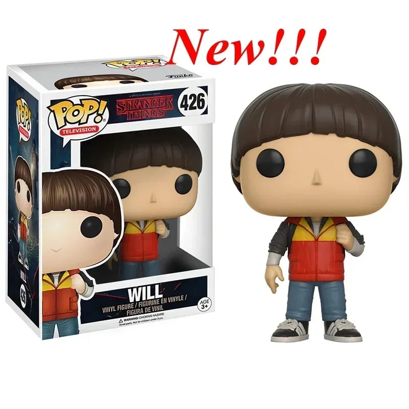 Funko Pop Stranger Series Eddie, Dustin, Steve, Robin e Eleven, figure in vinile con dettagli colorati e personaggi iconici.