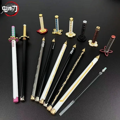 Penna gel modello Demon Slayer, stile anime giapponese, con impugnatura a forma di spada, perfetta come gadget cosplay e regalo.
