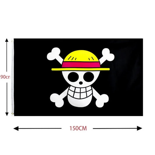 Bandiera cosplay di One Piece con simbolo di Monkey D. Luffy, in poliestere, con teschio e cappello di paglia, per decorazioni.
