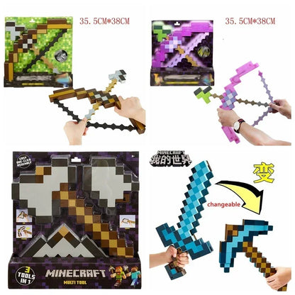 Spada e piccone 2-in-1 in plastica, cosplay Minecraft My World, figura d'azione con armi trasformabili, in stile Otaku Family Store.