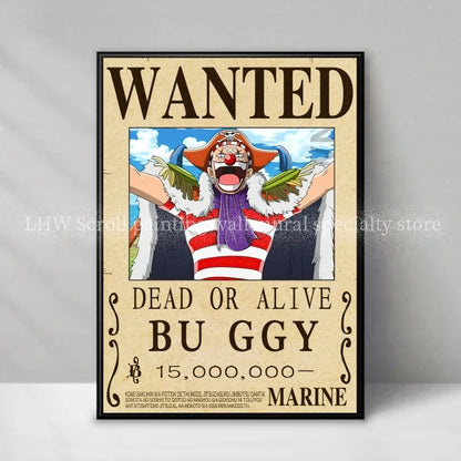 Figura d'azione One Piece Anime Wanted Notice Giallo, decorazione murale di alta qualità, dettagli vivaci e realistici.