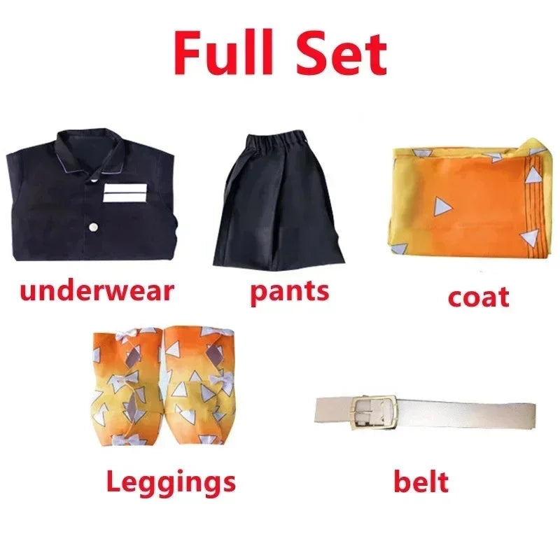 Costume cosplay Zenitsu Kimetsu no Yaiba Demon Slayer per adult e bambini, uniforme kimono per Halloween e feste cosplay.