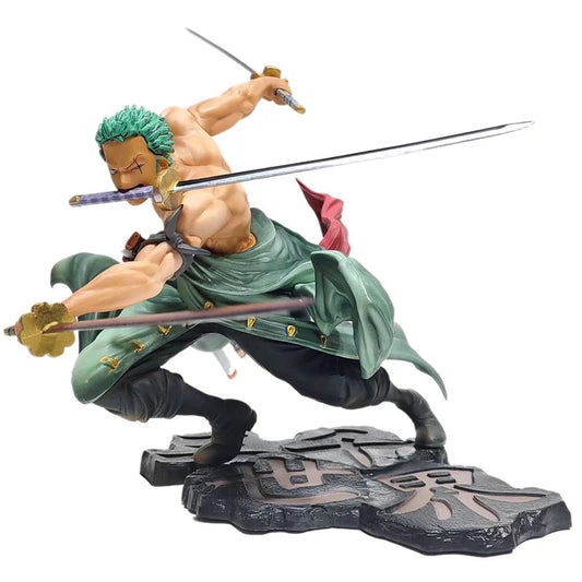 Figura action Roronoa Zoro di 10 cm, personaggio anime One Piece in PVC con tre lame, collezione di figurine da collezionismo.