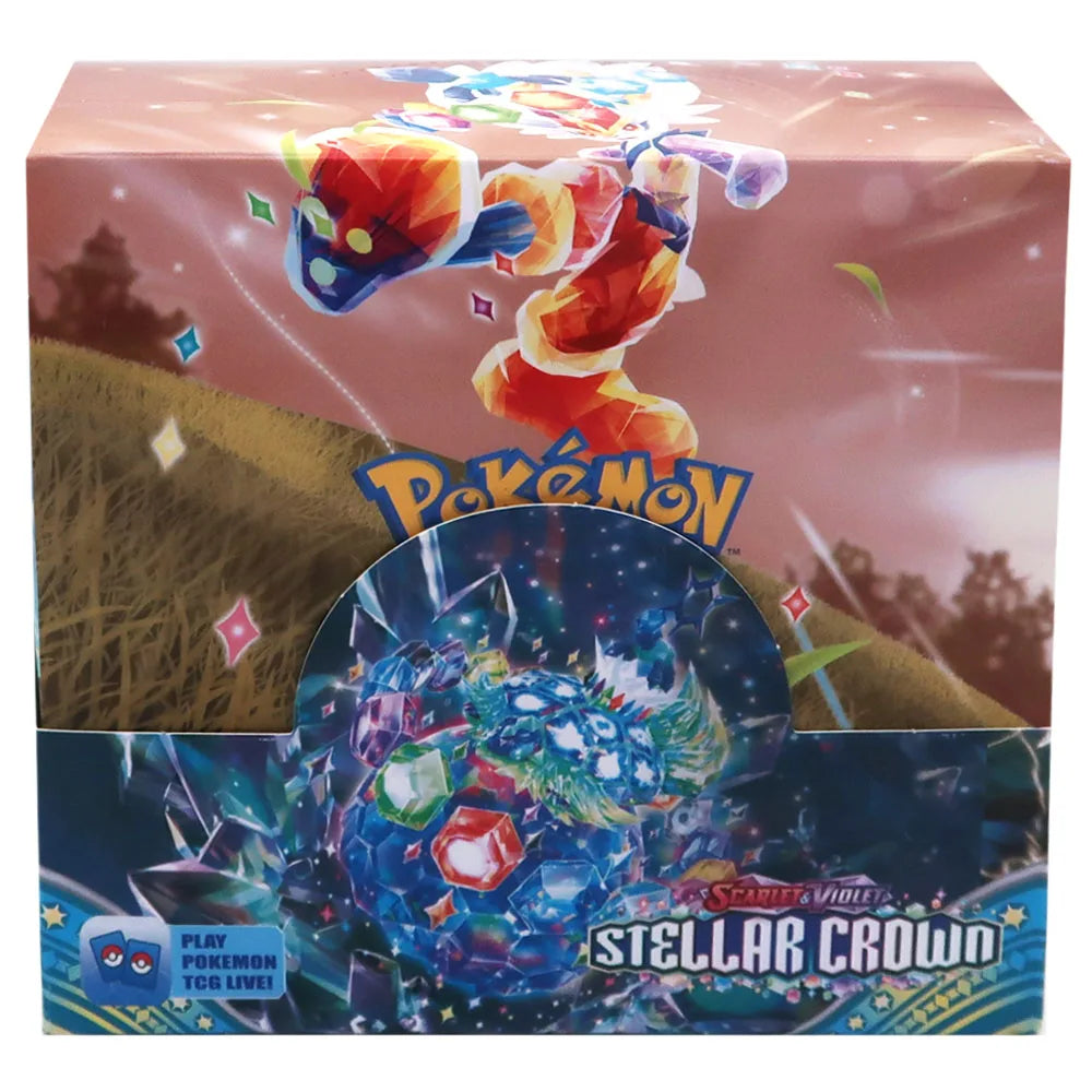 Lotto di 36 bustine di carte Pokémon TCG in lingua inglese, 324 carte, con illustrazioni colorate e dettagliate.
