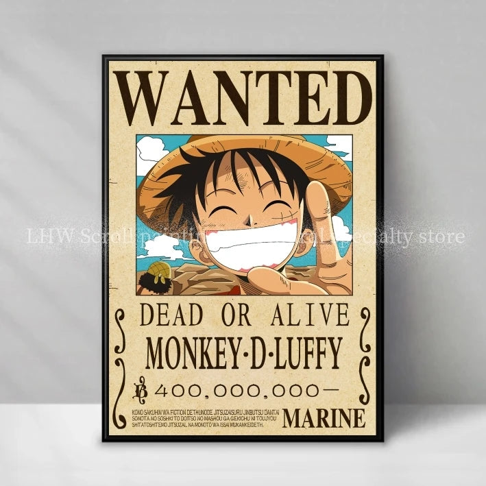 Figura d'azione One Piece Anime Wanted Notice Giallo, decorazione murale di alta qualità, dettagliata e colorata.