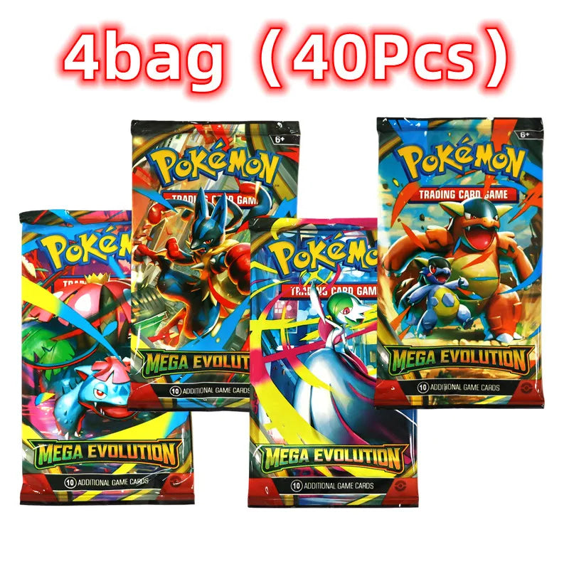 Set di 4 scatole di carte Pokémon TCG Booster Box – Mega Evolution, Phantasmal Flames, Ascended Heroes, con 36 bustine ciascuna.