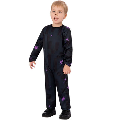 Costume cosplay Enderman bambino nero di Otaku Family, abbigliamento Halloween con dettagli realistici e stile zombie classico.