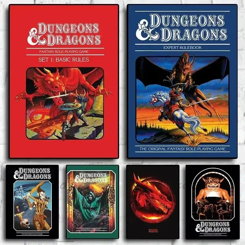 Poster D&D Retro in stile canvas, stampa d'autore per appassionati di giochi di ruolo e avventure fantasy.