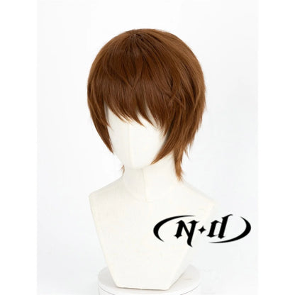 Parrucca cosplay Light Yagami di Death Note, capelli castano chiaro, alta qualità in fibra Kanekalon, ideale per Halloween e cosplay.