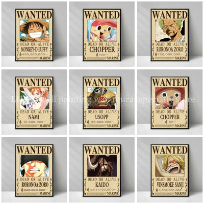 Figura d'azione Otaku Family Store di One Piece, decorativa con avviso giallo Wanted, alta qualità, perfetta per pareti.
