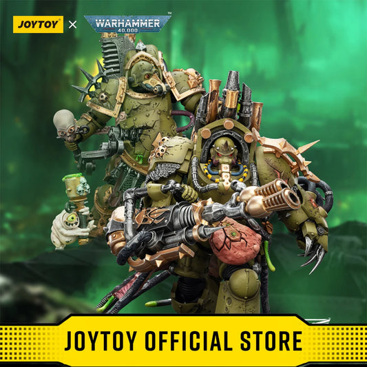 Figura d'azione Warhammer 40k Death Guard Foul Blightspawn e Lord of Virulence in posa con dettagli realistici, brand Otaku Family Store.