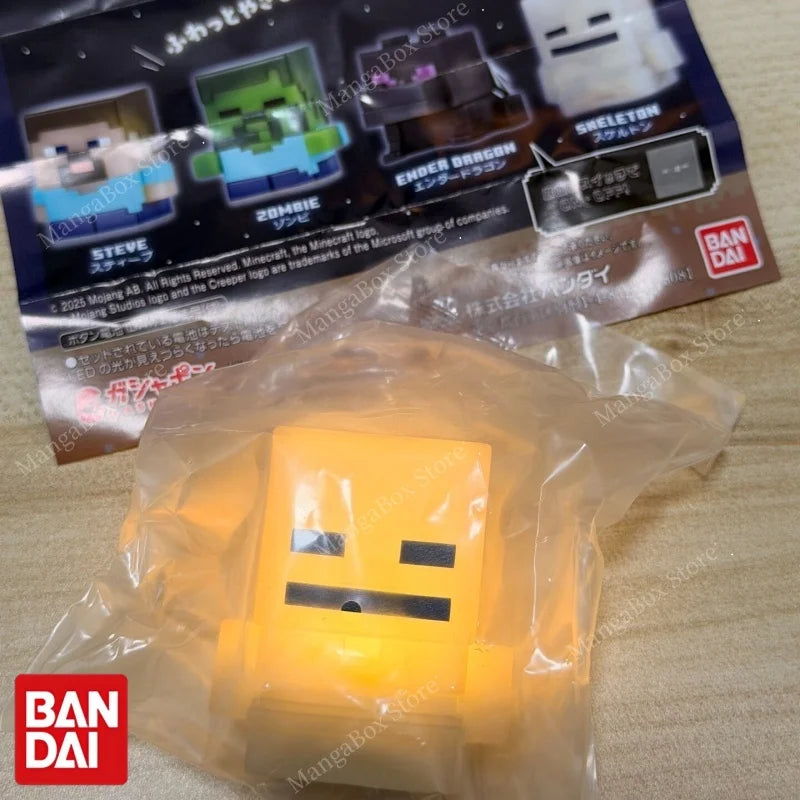 Set di figure LED collectible di Minecraft di Bandai Namco, include Steve, Zombie, Ender Dragon e scheletro, gadget da collezione.