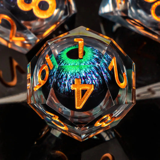 Set di dadi Dragon Eye Otaku Family, dadi a spigoli vivi con nucleo liquido per D&D e Pathfinder, gadget da gioco fantasy
