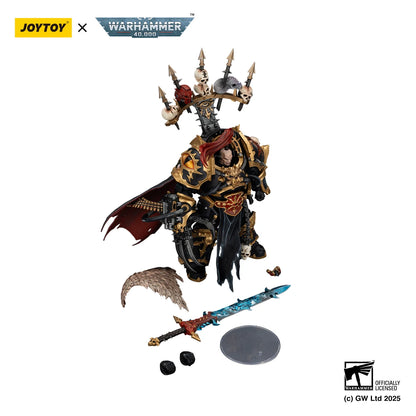 Miniatura JOYTOY 1/18 di Abaddon il Desolatore della Black Legion Warhammer 40K con Drach'nyen e il Talo di Horus, figura da collezione.