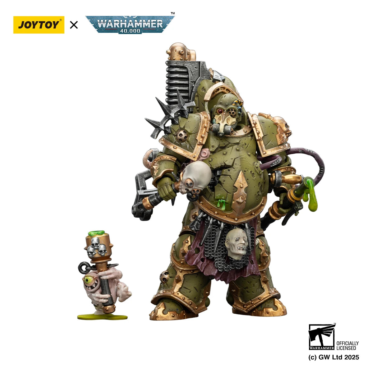 Figura d'azione Warhammer 40K Abaddon the Despoiler e Death Guard, modello 1/18 con armature primus e accessori.
