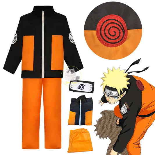 Costume cosplay Uzumaki Naruto di Otaku Family Store, vestito da ninja di Konoha con dettagli distintivi e colori vivaci