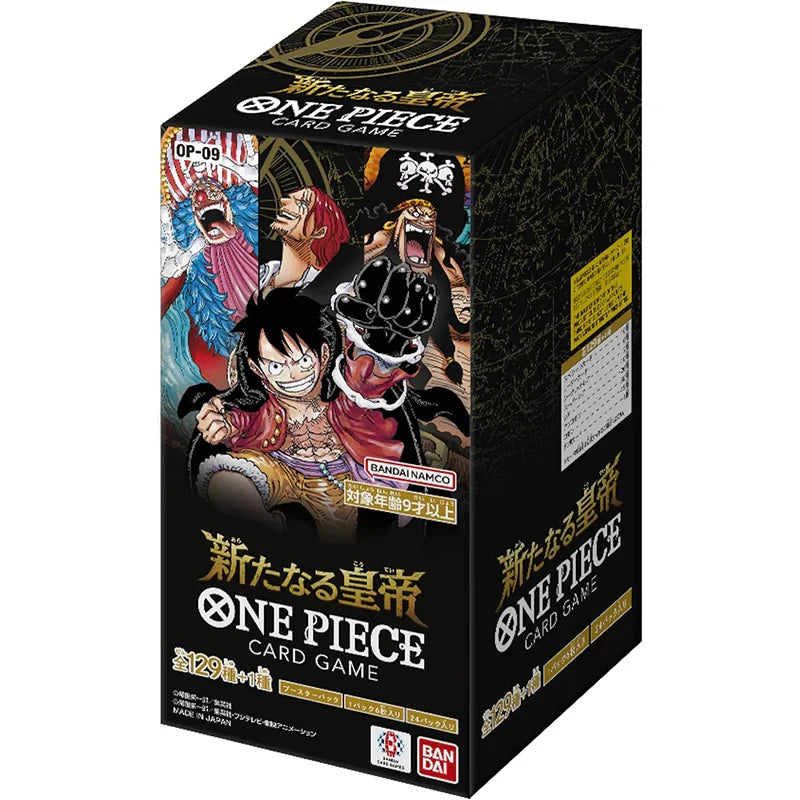 Mazzo di carte One Piece Card Game Romance Dawn, edizione giapponese, con immagini di personaggi e dettagli colorati.