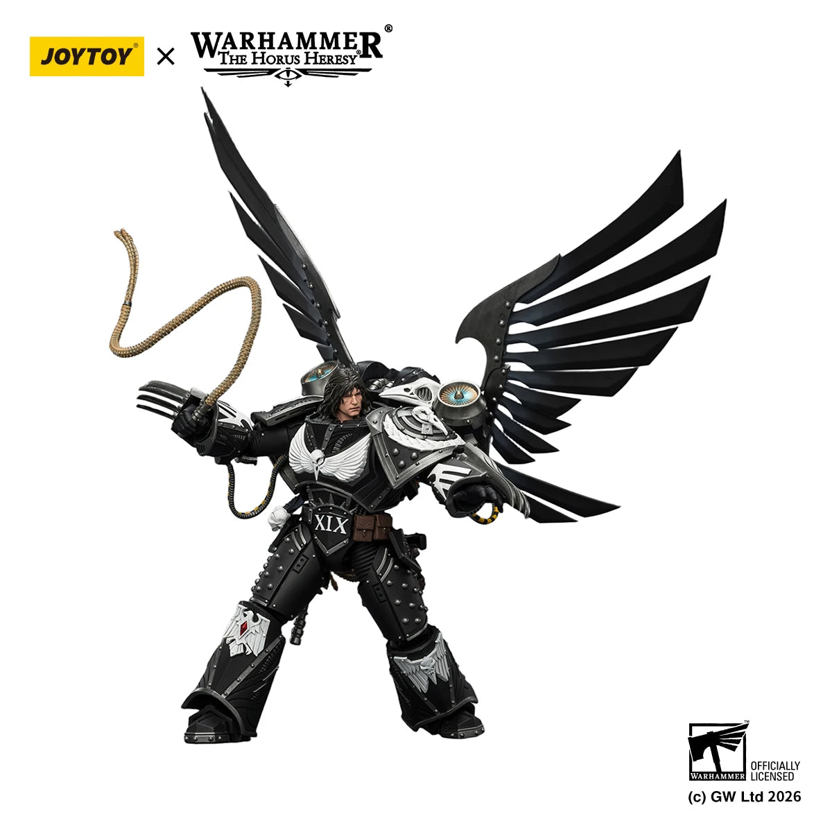 Figura d'azione Warhammer JOYTOY Corvus Corax della Raven Guard, modello 1/18, dettagliata e realistica.