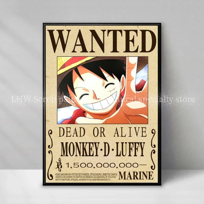 Figura d'azione One Piece Anime Wanted Notice giallo, decorazione murale di alta qualità, rappresenta un personaggio di Otaku Family Store