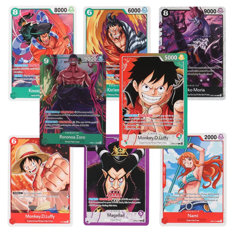 Carte della collezione One Piece OP-05 di Otaku Family Store, Luffy, Zoro e Shanks, set di 40 carte con personaggi iconici.