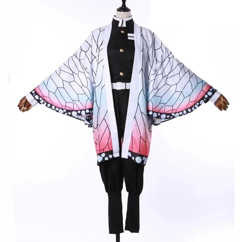 Set cosplay Kimetsu no Yaiba Demon Slayer Kochou Shinobu con kimono, parrucca e accessori per Halloween e eventi cosplay.
