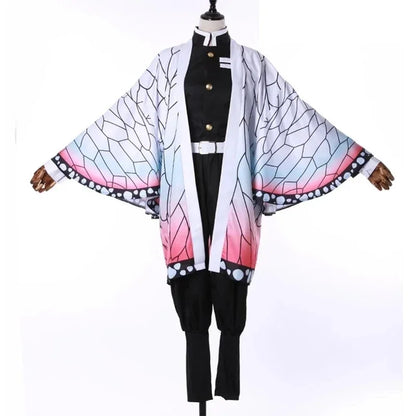 Set cosplay Kimetsu no Yaiba Demon Slayer Kochou Shinobu con kimono, parrucca e accessori per Halloween e eventi cosplay.