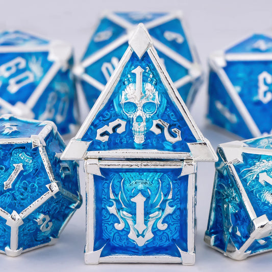 Set di dadi metallici Skull & Dragon per Dungeons & Dragons, gadget con dadi colorati e dettagliati, ideale per appassionati di giochi di ruolo