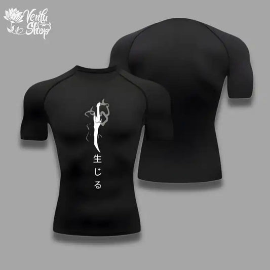 Maglietta compression Jin Woo Solo Leveling Anime Muscleshirt sportwear, tessuto aderente e dettagli grafici ispirati all'anime.