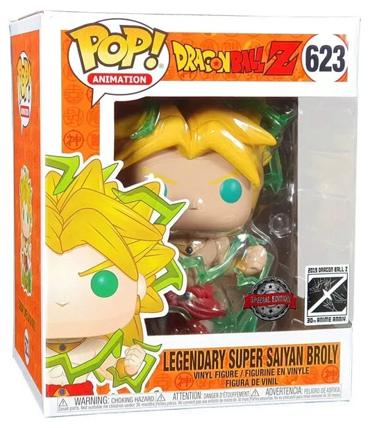Figura Funko Pop Legendary Super Saiyan Broly, personaggio Dragon Ball Z, con dettagli colorati e espressivi, in stile collezione.
