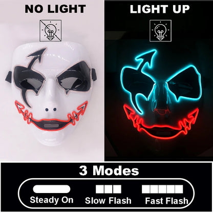 Maschera cosplay luminosa con effetti diabolici, perfetta per Halloween, festa horror o evento cosplay, marca Otaku Family Store Online.