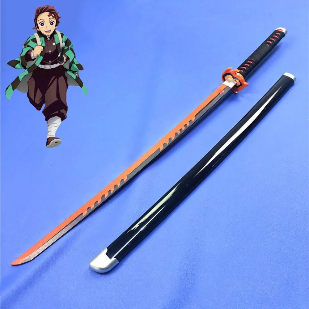 Katana cosplay Demon Slayer di 41 pollici con lama nera e dettagli ispirati all'anime Demon Slayer, perfetta per cosplay e cosplay ninja.