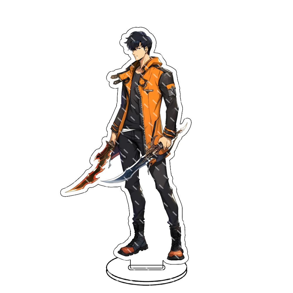 Supporto in acrilico Solo Leveling Sung Jin-Woo, gadget collezione Otaku Family Store Online, con figura di Sung Jin-Woo in stile anime.