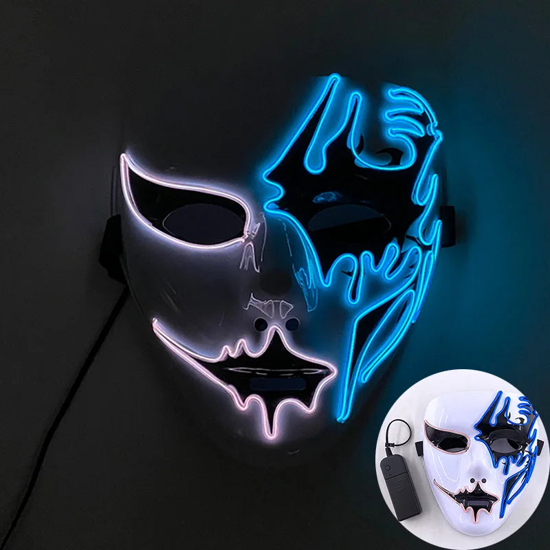 Maschera cosplay luminosa con maschera demoniaca che brilla, perfetta per Halloween, horror e eventi cosplay, di Otaku Family Store.
