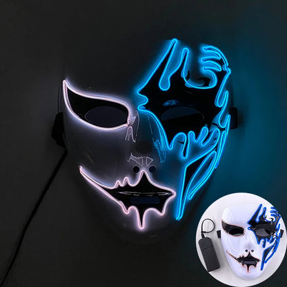 Maschera cosplay luminosa con maschera demoniaca che brilla, perfetta per Halloween, horror e eventi cosplay, di Otaku Family Store.