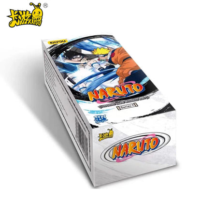 Scatola di carte Naruto della collezione KAYOU, versione globale, con illustrazioni dettagliate e simboli Naruto.