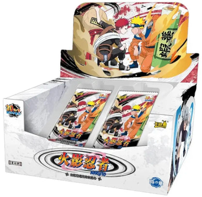 Carte da gioco Naruto TCG Kayou Chapter of the Ninja, scatola aperta con carte rare, BP, NR e CR, immagini di carte colorate e dettagliate