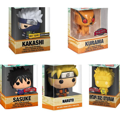 Portachiavi Naruto e personaggi Kakashi, Kurama e Sasuke, gadget anime Otaku Family Store, dettagli colorati e personaggi.