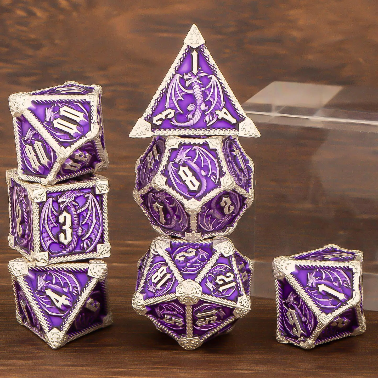 Set di dadi poliedrici in metallo per Dungeons & Dragons, 7 pezzi, gadget robusto e dettagliato, ideale per giochi di ruolo fantasy