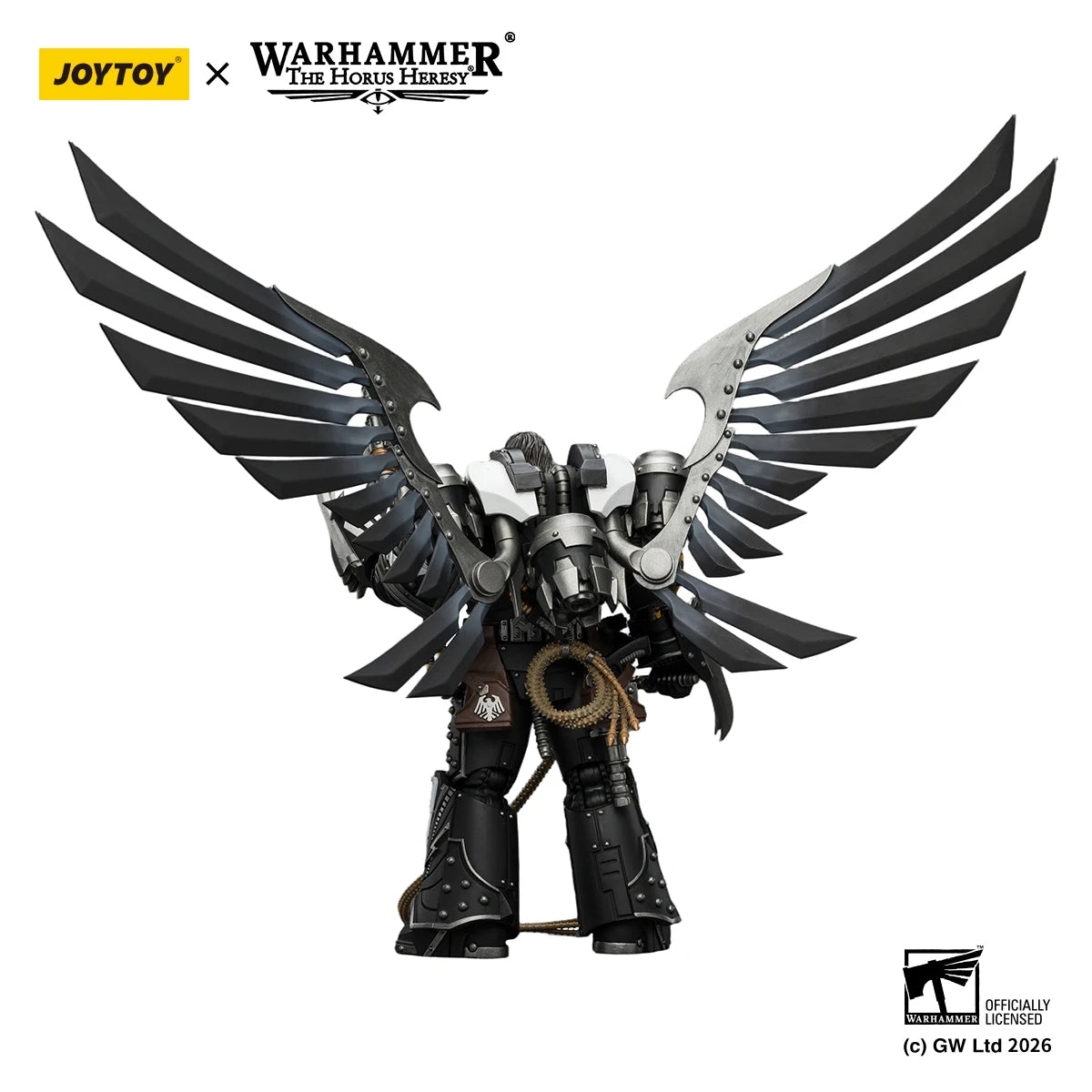 Action figure Warhammer The Horus Heresy Raven Guard Corvus Corax, modello in scala 1/18, con dettagli realistici e posizioni dinamiche.