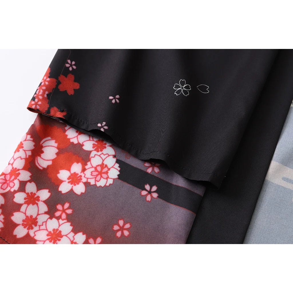 Kimono estivo da donna con stampa volpe, cardigan streetwear giapponese, stile cosplay Harajuku, dettaglio tradizionale.