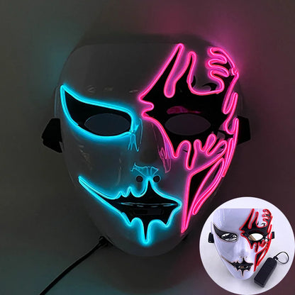 Maschera da cosplay luminosa con design di diavolo, perfetta per Halloween, horror e feste in maschera, con effetti glow e stile inquietante.