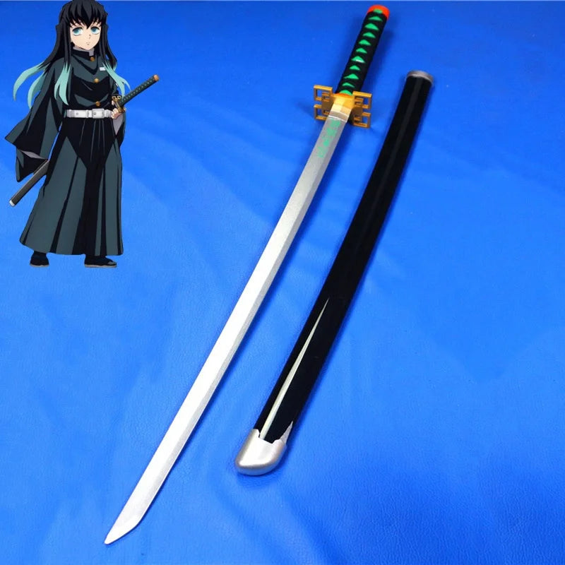 Katana cosplay Demon Slayer da 41 pollici con lama nera e manico dettagliato, perfetta per costumi anime e ninjutsu.