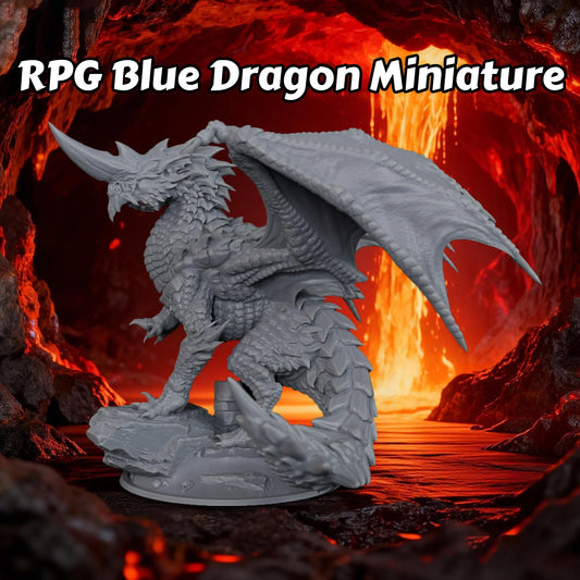 Miniatura di drago blu fantasy RPG, figura da gioco di ruolo e diorama, marca Otaku Family Store Online, dettaglio realistico e colorato.