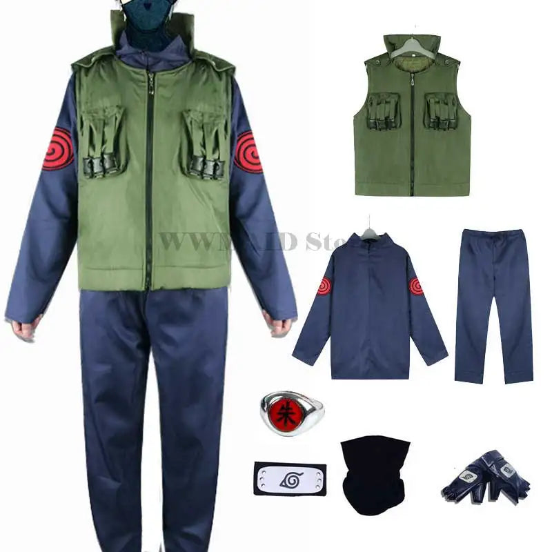Cosplay di HATAKE KAKASHI con costume e dettagli autentici ispirati a Naruto, perfetto per i fan del personaggio ninja.