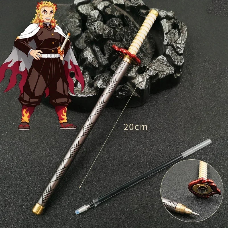 Penna gel modello Demon Slayer in stile anime giapponese, con refillo nero da 0,5mm, ispirata a cosplay e spada da guerriero.