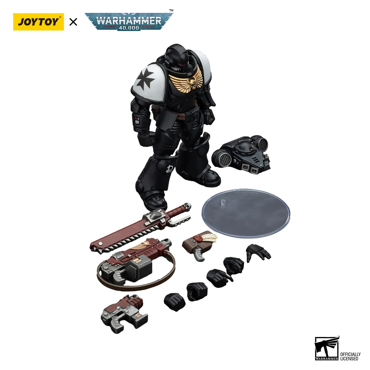 Miniatura Warhammer Brother Valtus Black Templars Outriders di JOYTOY, figura d'azione in scala 1/18, dettagliata e dinamica