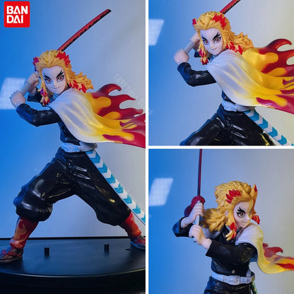 Figura d'azione Demon Slayer con Tanjirou, Zenitsu e Kyoujurou, dettagliata e colorata, marca Bandai, ideale per collezionisti anime.
